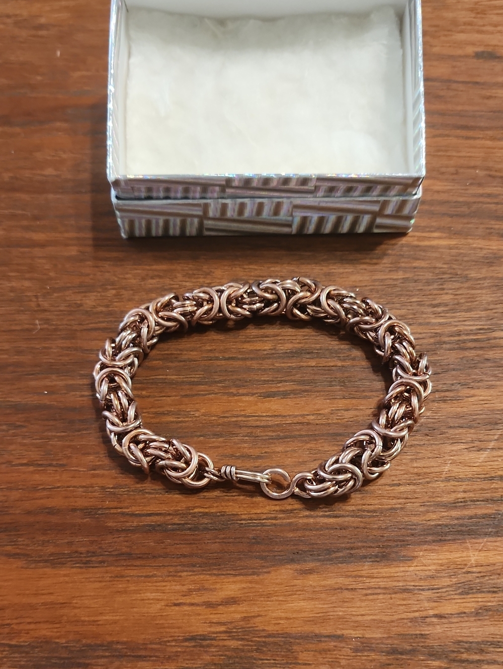 Women's Copper Rose Gold Tone Byzantine Chain Bracelet